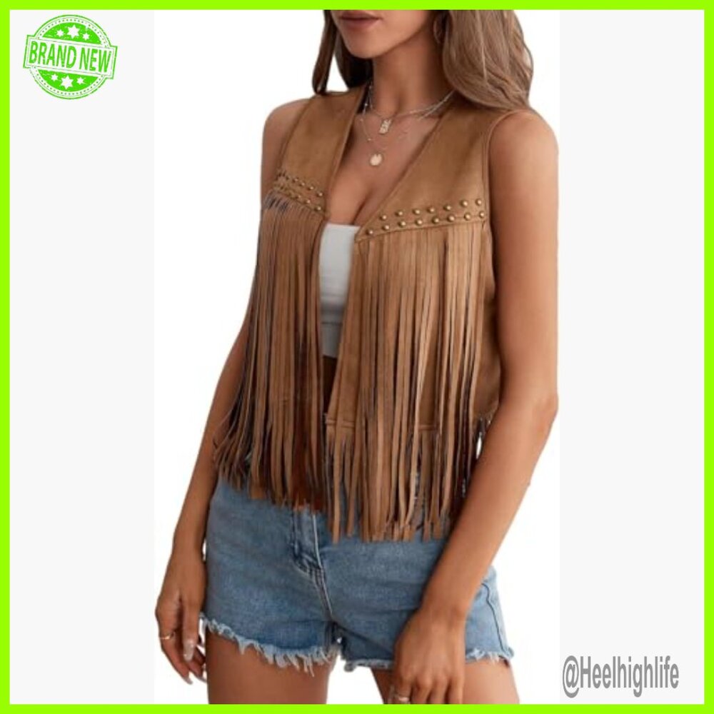 Women's Fringe Vest Sleeveless Western Cowgirl Jacket Polyester - Picture 2 of 5